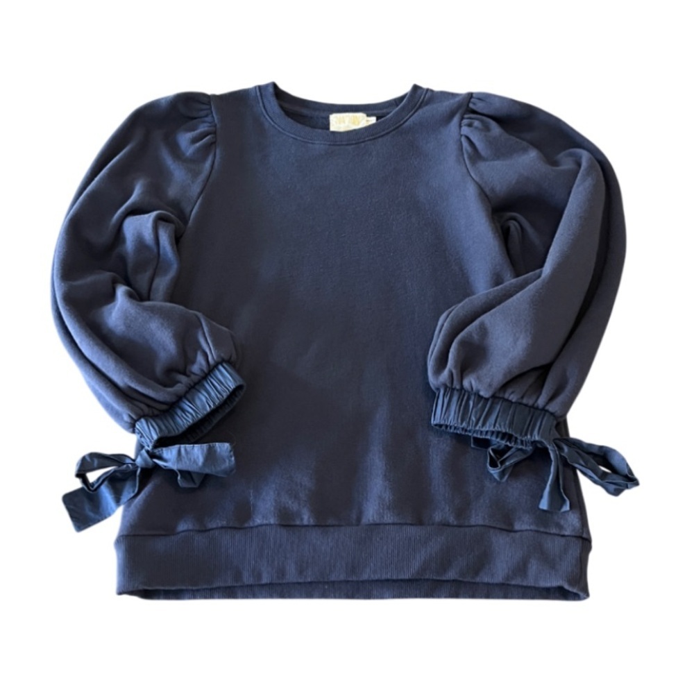 Nation Ltd Navy Isabella Tie Bow Cuff Sweatshirt -Xs